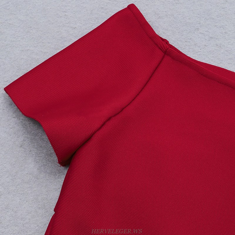 Herve Leger Red Short Sleeve Dress
