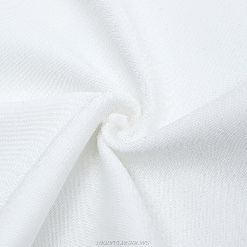 Herve Leger White Silver Trim Slit Dress