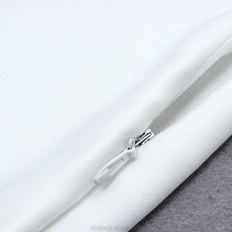 Herve Leger White Silver Trim Slit Dress
