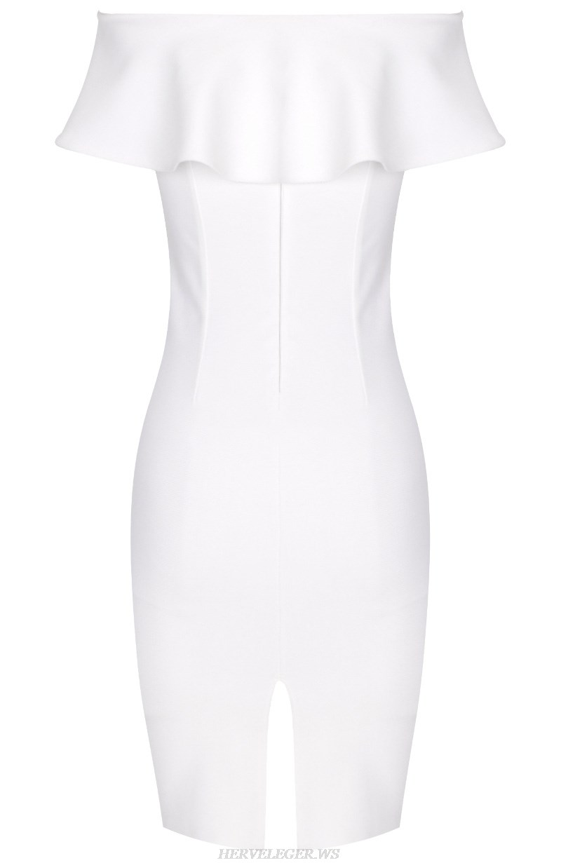 Herve Leger White Strapless Frill Dress