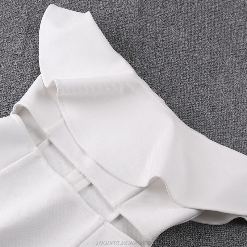 Herve Leger White Strapless Frill Dress