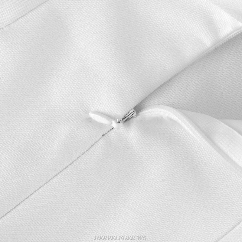 Herve Leger White Strapless Frill Dress