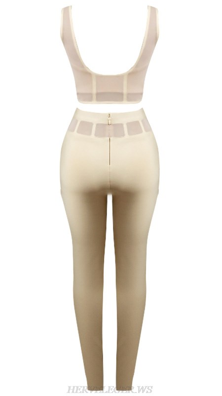Herve Leger Nude Structured Mesh Two Piece Jumpsuit