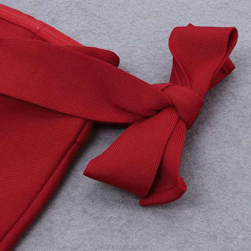 Herve Leger Red Tie Bardot Dress