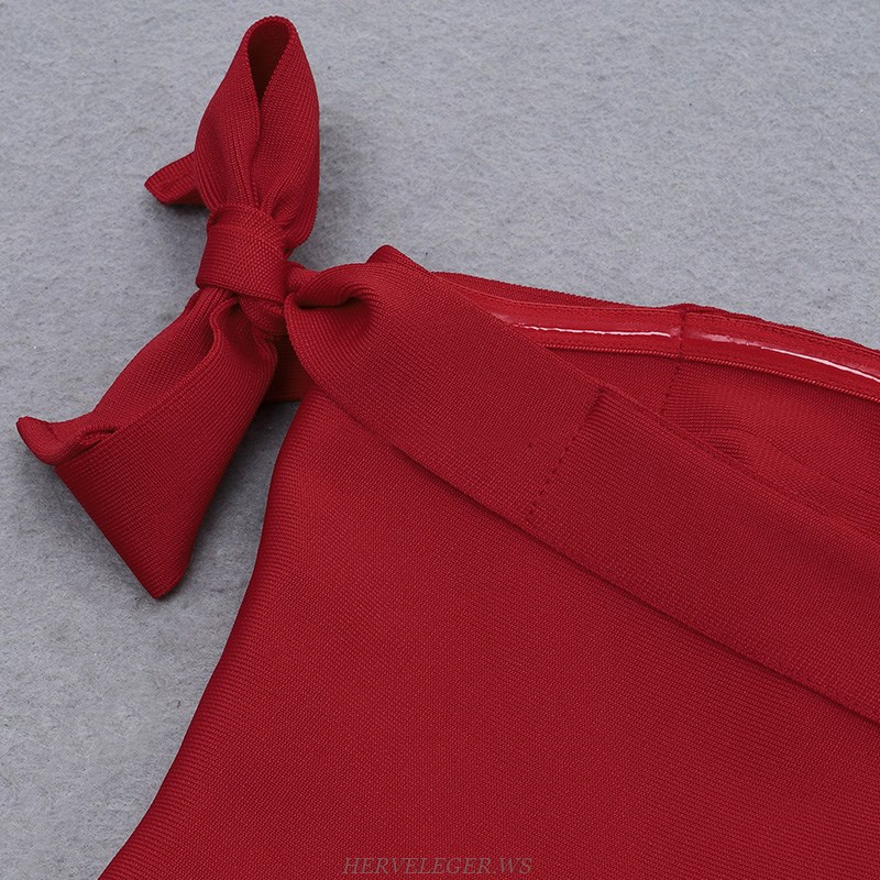 Herve Leger Red Tie Bardot Dress