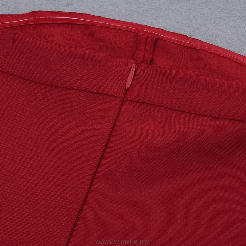 Herve Leger Red Tie Bardot Dress