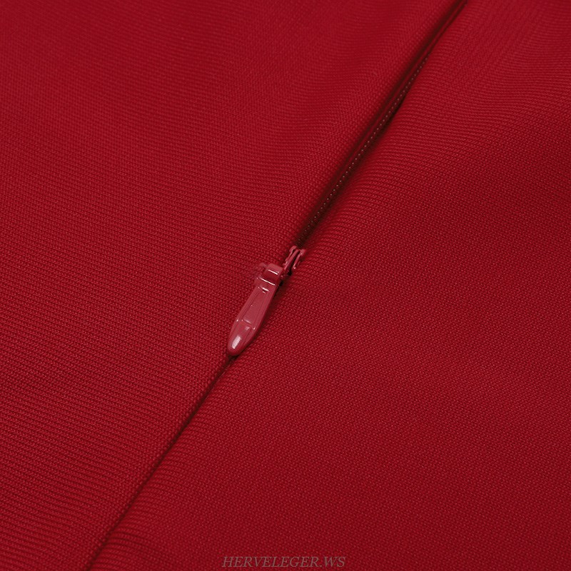 Herve Leger Red Tie Bardot Dress