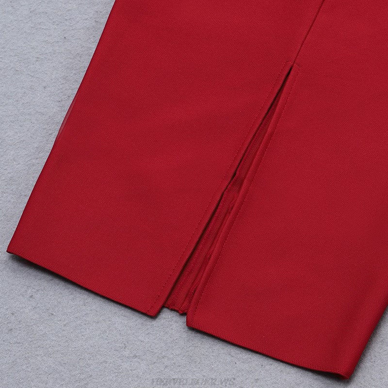 Herve Leger Red Tie Bardot Dress
