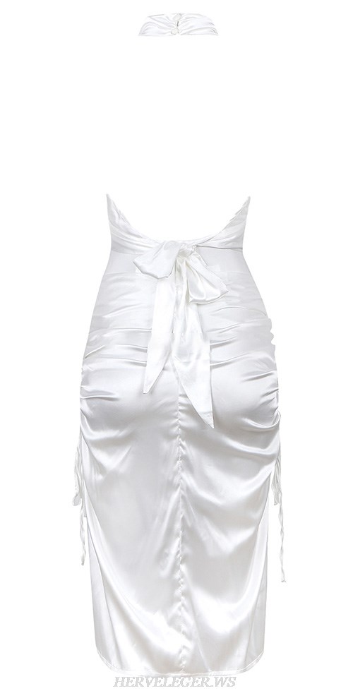 Herve Leger White Two Piece Ruched Satin Dress