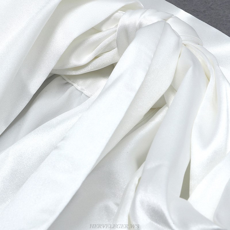 Herve Leger White Two Piece Ruched Satin Dress