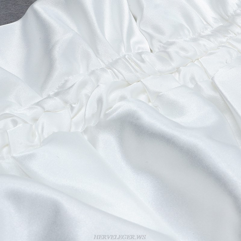 Herve Leger White Two Piece Ruched Satin Dress