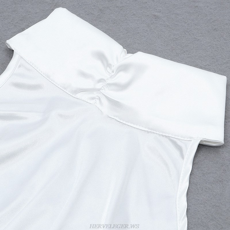 Herve Leger White Two Piece Ruched Satin Dress