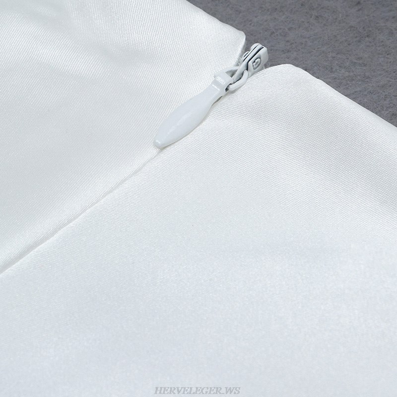 Herve Leger White Two Piece Ruched Satin Dress
