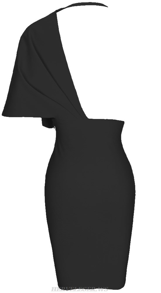 Herve Leger Black Asymmetric Plunge V Neck Dress