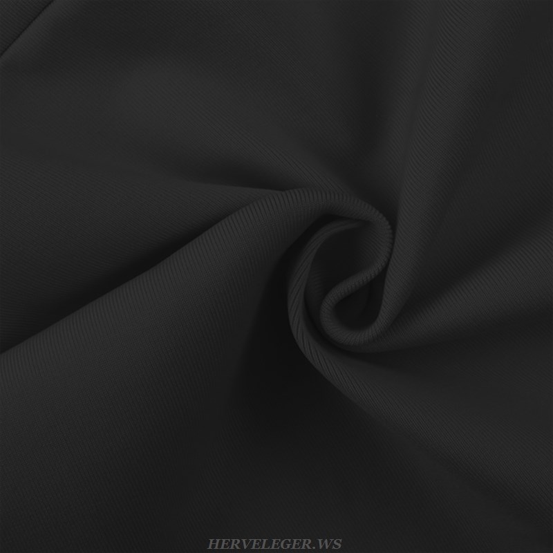 Herve Leger Black Asymmetric Plunge V Neck Dress