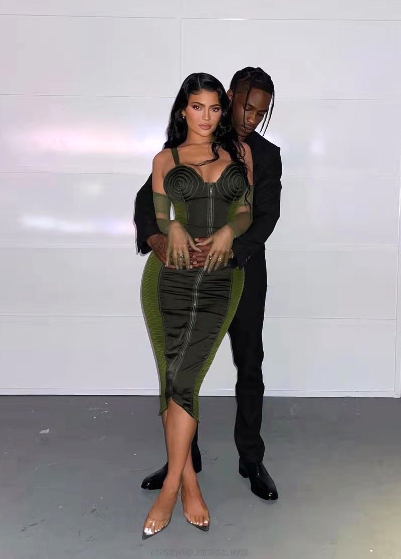 Herve Leger Green Bustier Corset Silk Dress