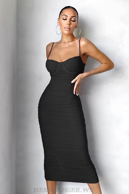 Herve Leger Black Bustier Detail Ruched Dress