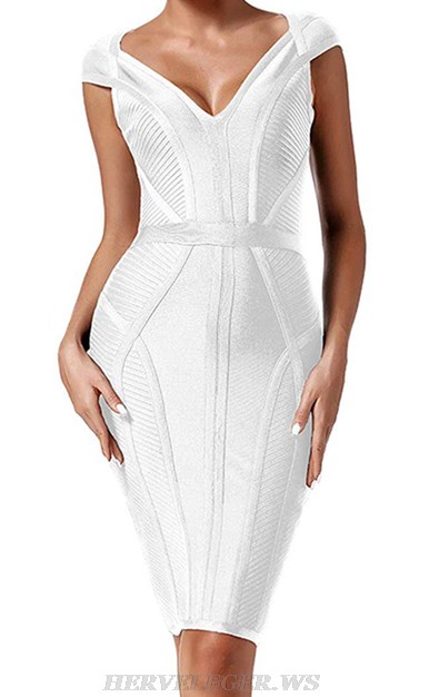 Herve Leger White Cap Sleeve Structured Dress