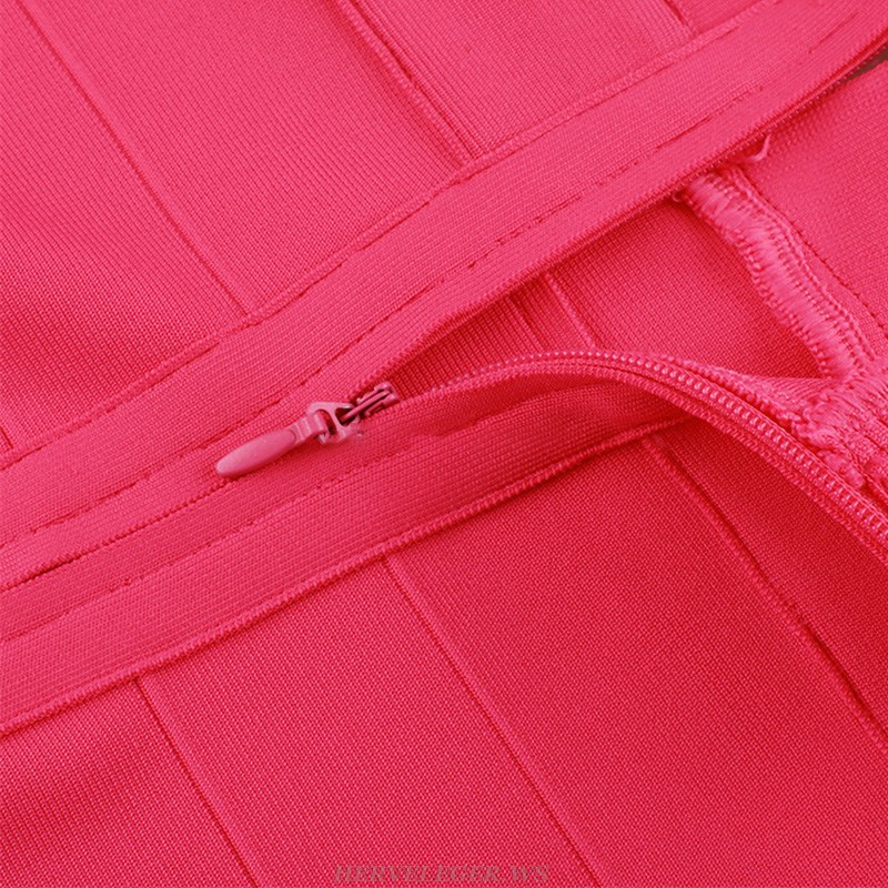 Herve Leger Hot Pink Cut Out Plunge V Neck Dress