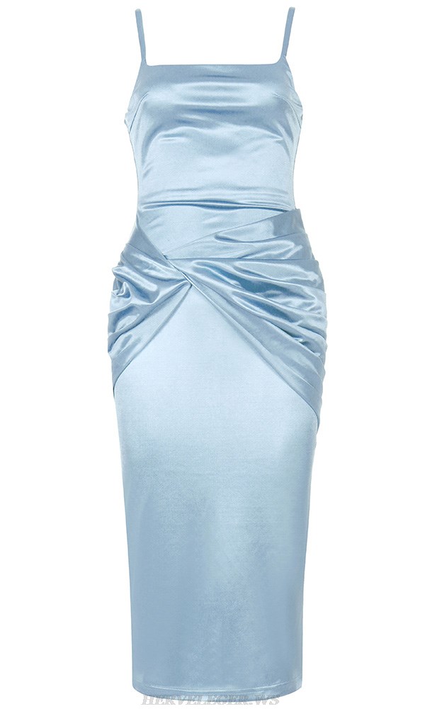 Herve Leger Light Blue Draped Detail Silk Dress