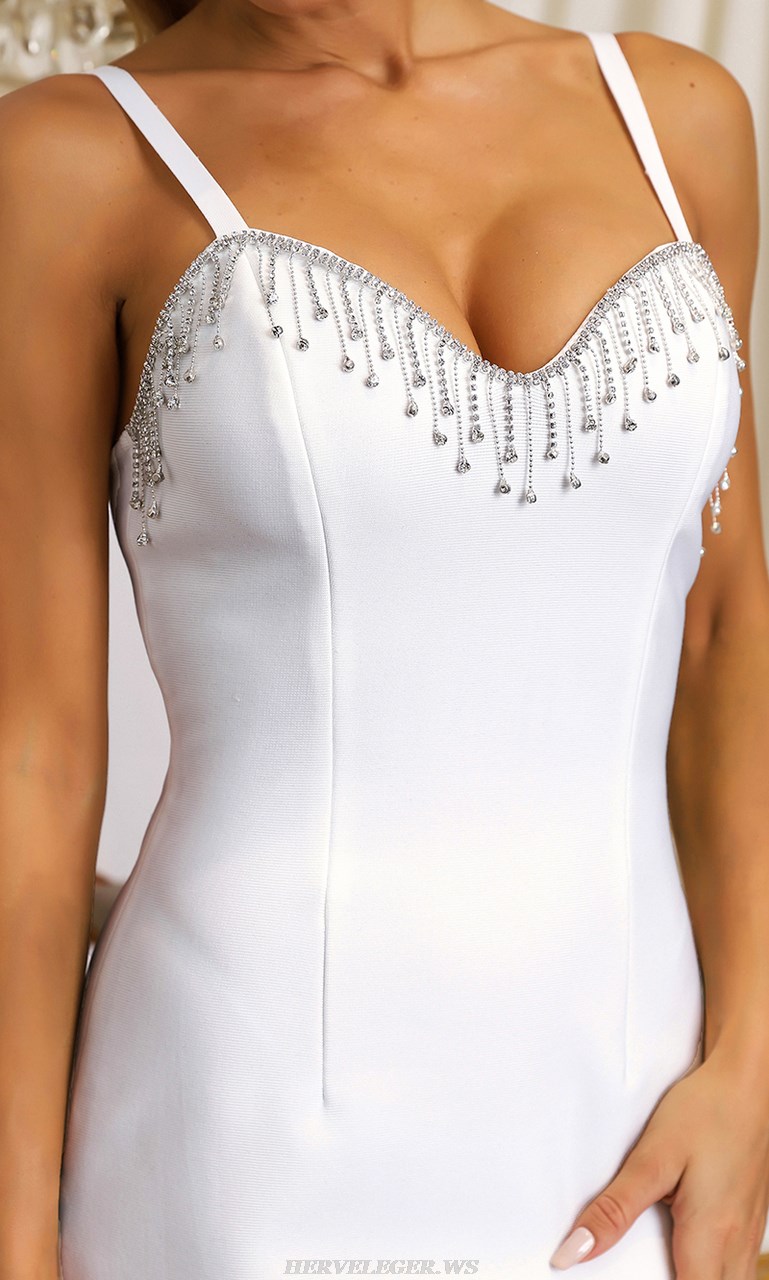 Herve Leger White Embellished Dress