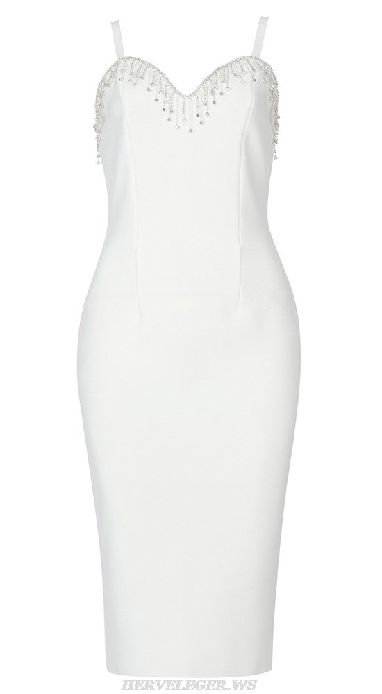 Herve Leger White Embellished Dress