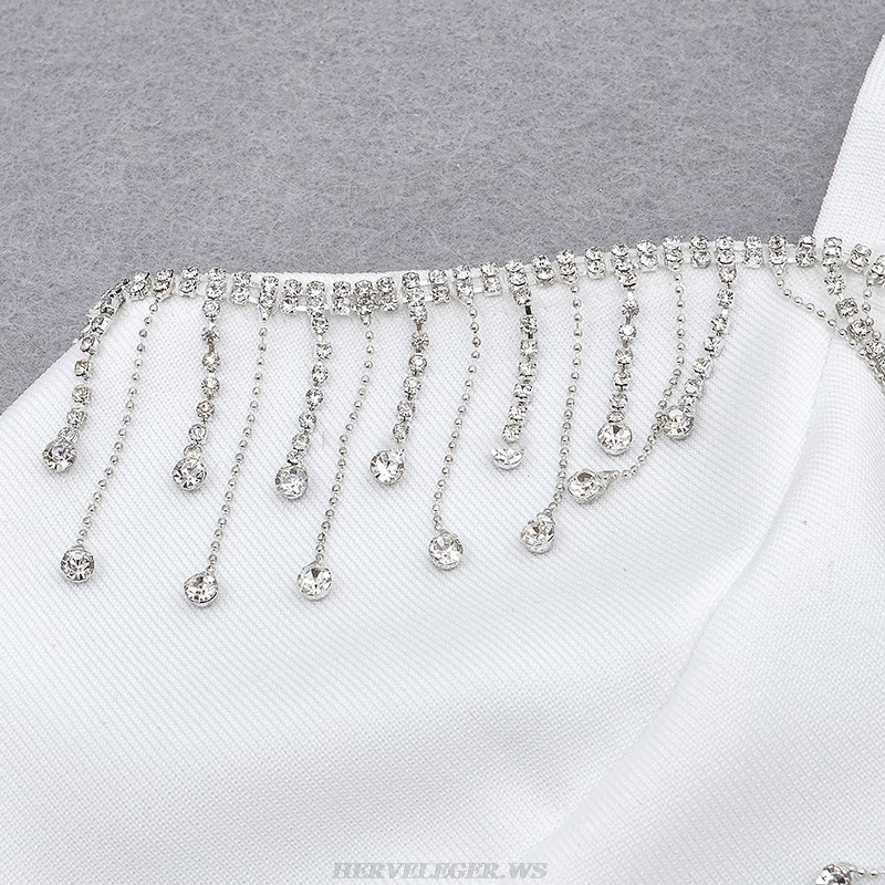 Herve Leger White Embellished Dress
