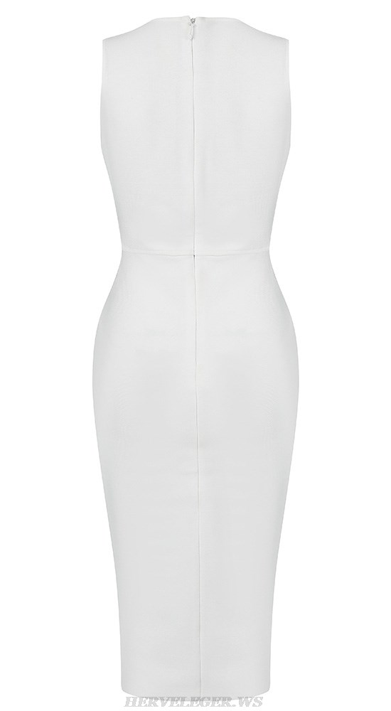 Herve Leger White Feather Embellished Dress
