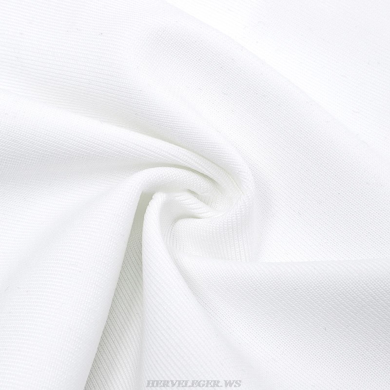 Herve Leger White Feather Embellished Dress