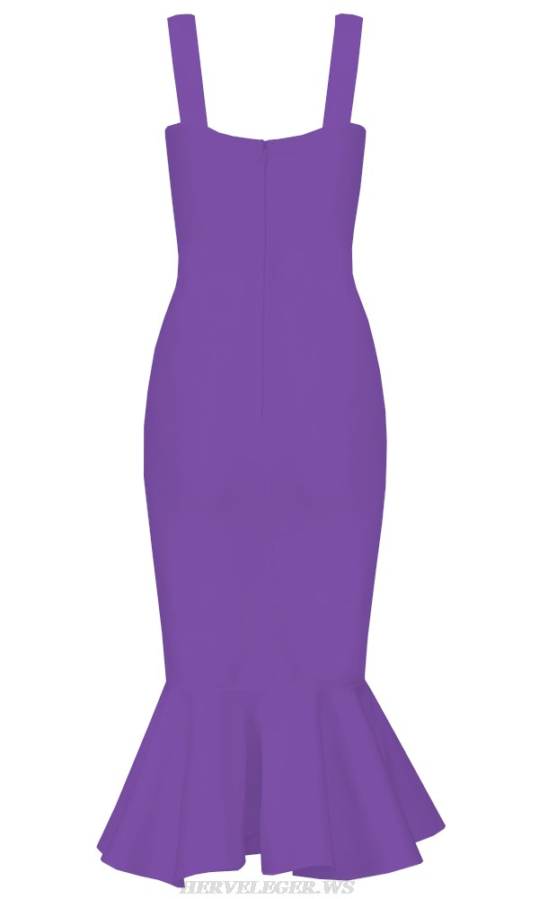 Herve Leger Purple Fluted Dress