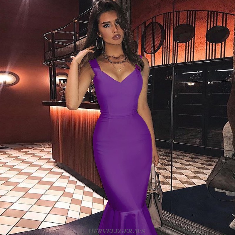 Herve Leger Purple Fluted Dress