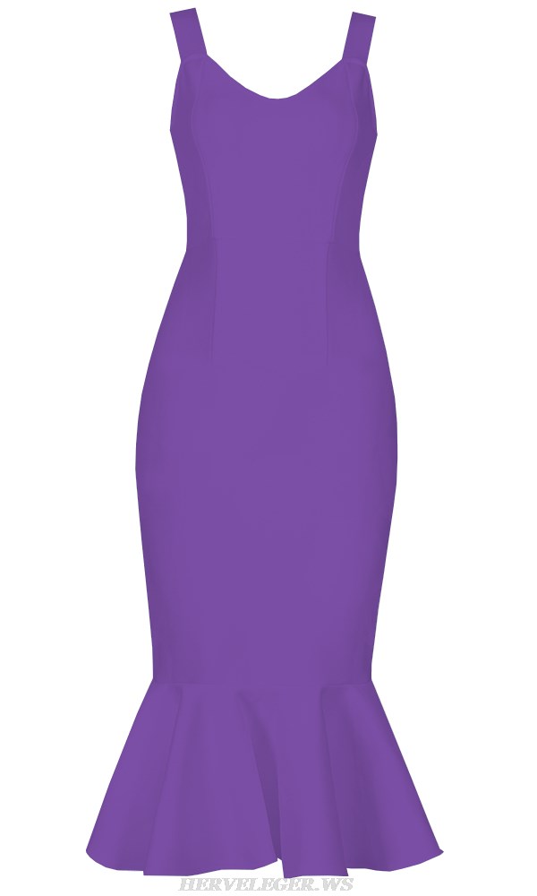 Herve Leger Purple Fluted Dress
