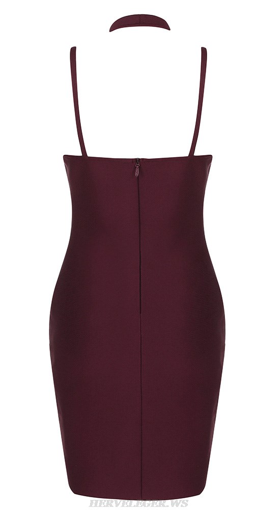 Herve Leger Burgundy Halter Bustier Dress