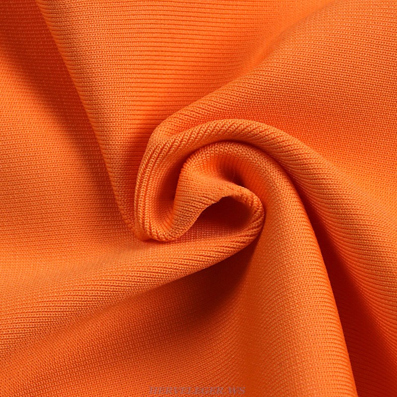 Herve Leger Orange Long Sleeve Button Detail Dress
