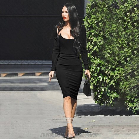 Herve Leger Black Long Sleeve Corset Dress