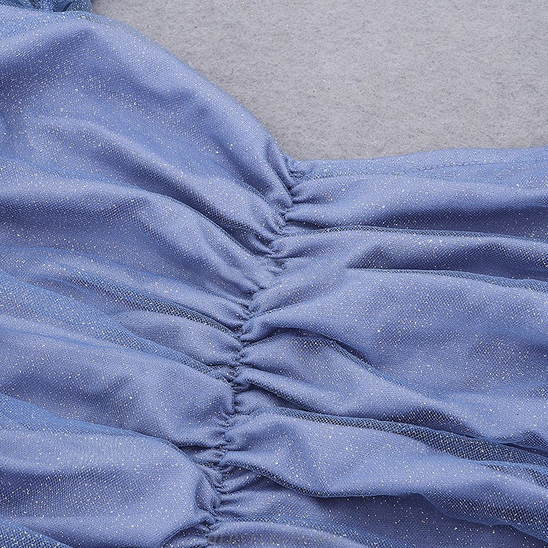 Herve Leger Blue Long Sleeve Sparkly Draped Dress