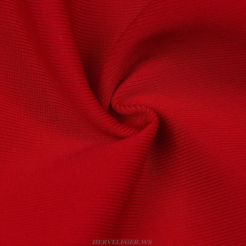 Herve Leger Red Off Shoulder Tassel Dress