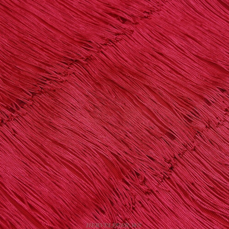 Herve Leger Red Off Shoulder Tassel Dress