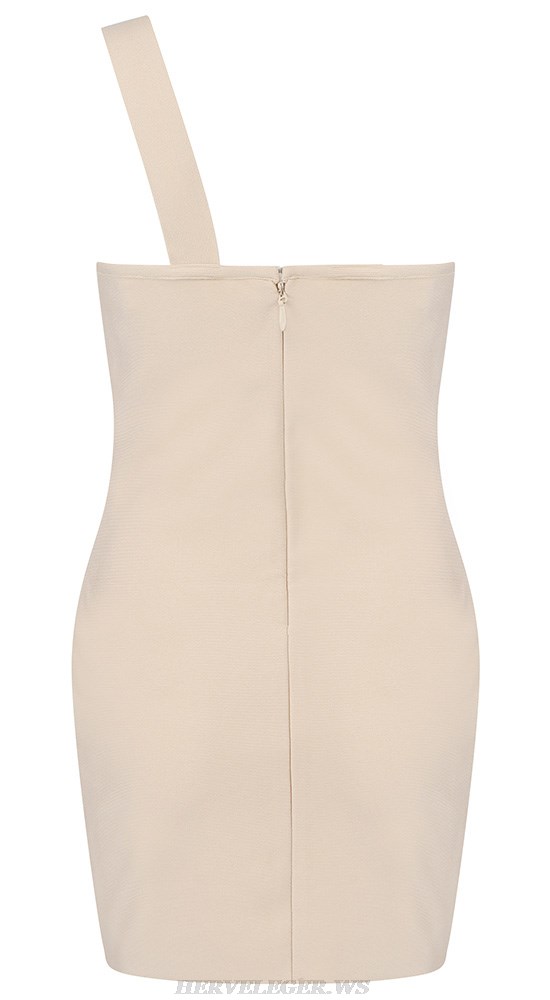 Herve Leger Nude One Shoulder Embellished Bustier Dress