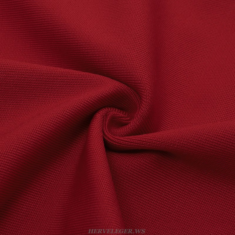 Herve Leger Red One Shoulder Lace Asymmetric Dress