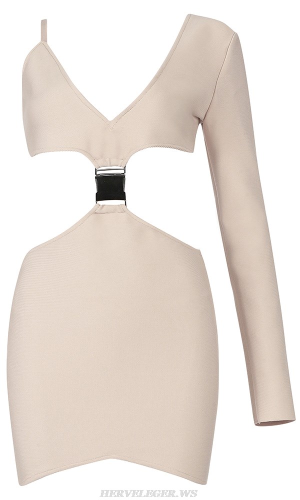 Herve Leger Nude One Sleeve Asymmetric Dress