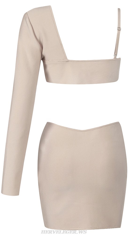 Herve Leger Nude One Sleeve Asymmetric Dress