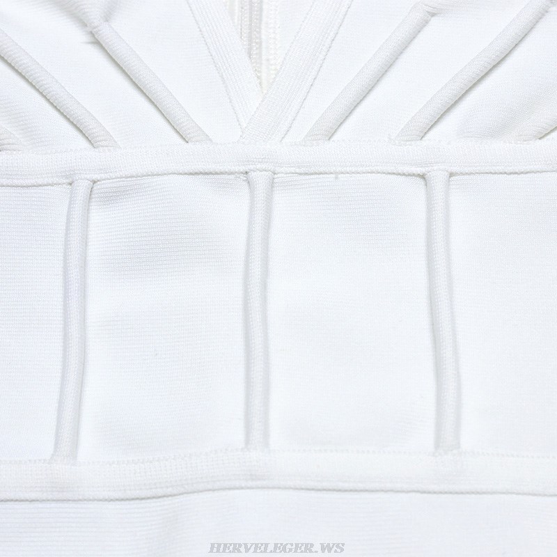 Herve Leger White Puff Sleeve Corset Detail Dress