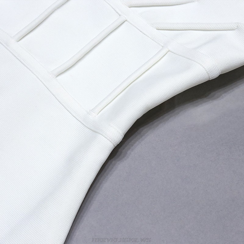 Herve Leger White Puff Sleeve Corset Detail Dress