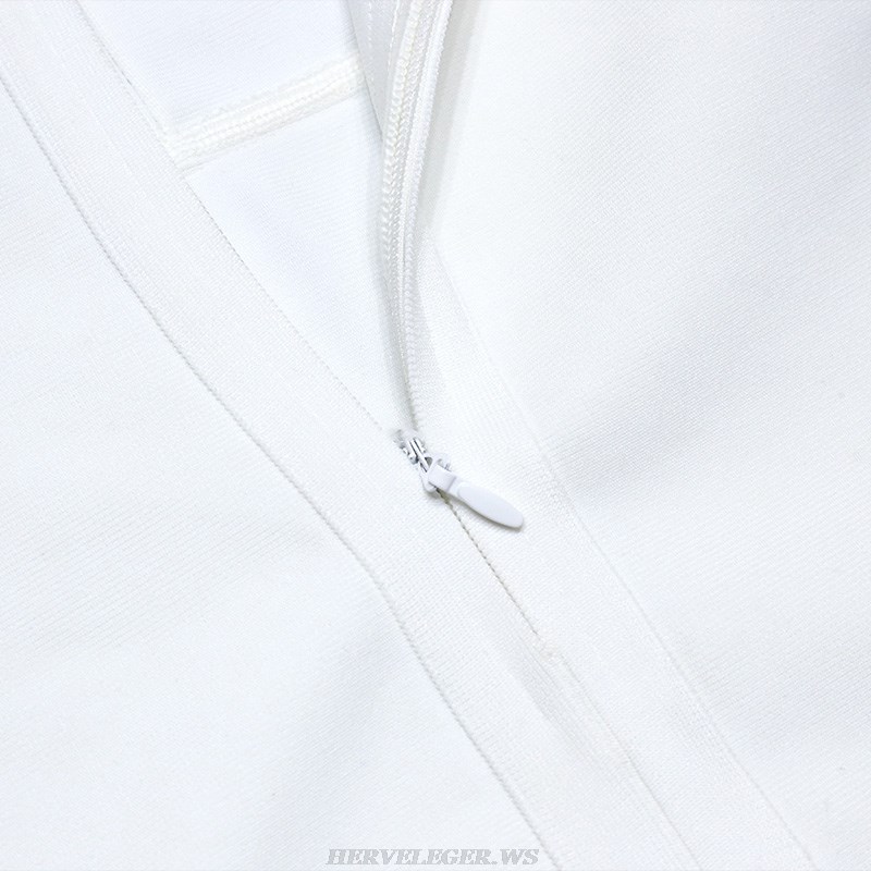 Herve Leger White Puff Sleeve Corset Detail Dress