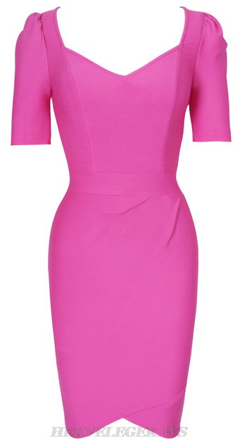 Herve Leger Hot Pink Short Sleeve Dress
