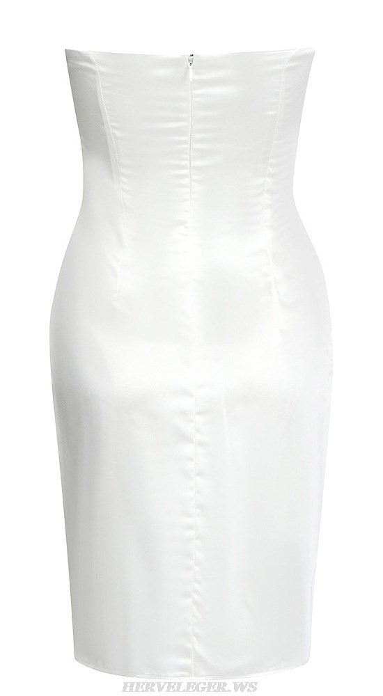 Herve Leger White Strapless Draped Silk Dress