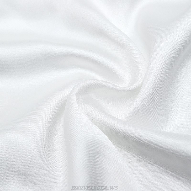Herve Leger White Strapless Draped Silk Dress