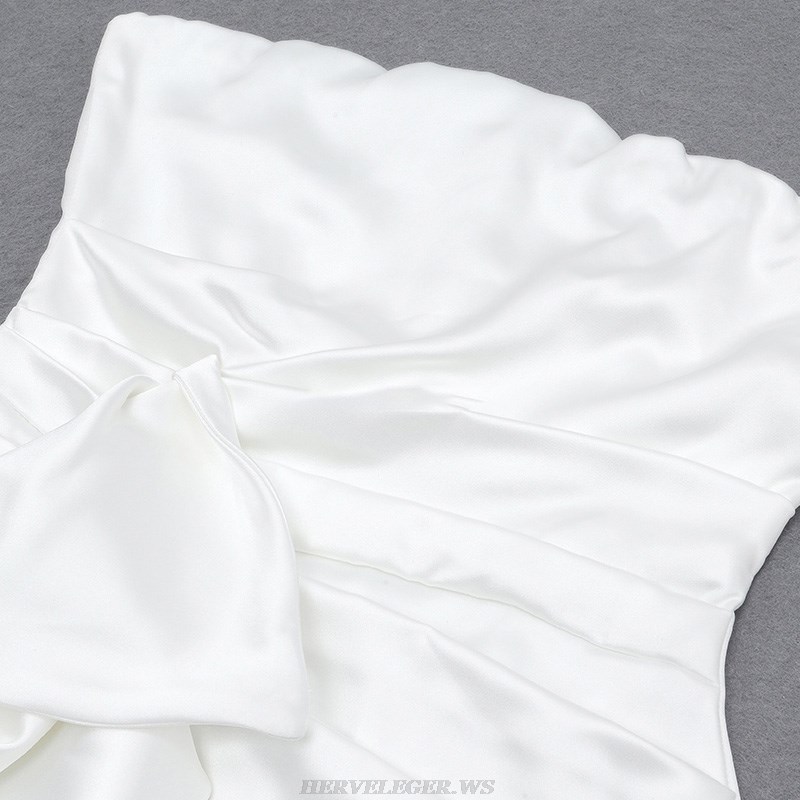 Herve Leger White Strapless Draped Silk Dress