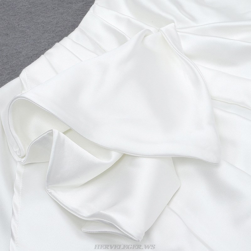Herve Leger White Strapless Draped Silk Dress
